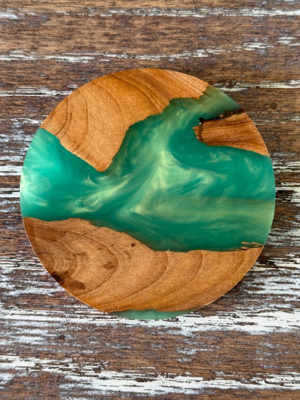 Seafoam Green Resin River Wood Drink Coasters Set of 4 House Housewarming Gift - Picture 3 of 6